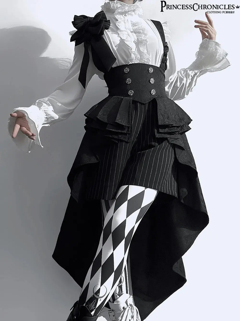 Ouji Outfit Cool Lolita Waist Cincher w. High Low Skirt by Princess Chronicles ~ Rabbit Theater Corset Costume Ouji Lolita Blous - Tophatter Daily Deals