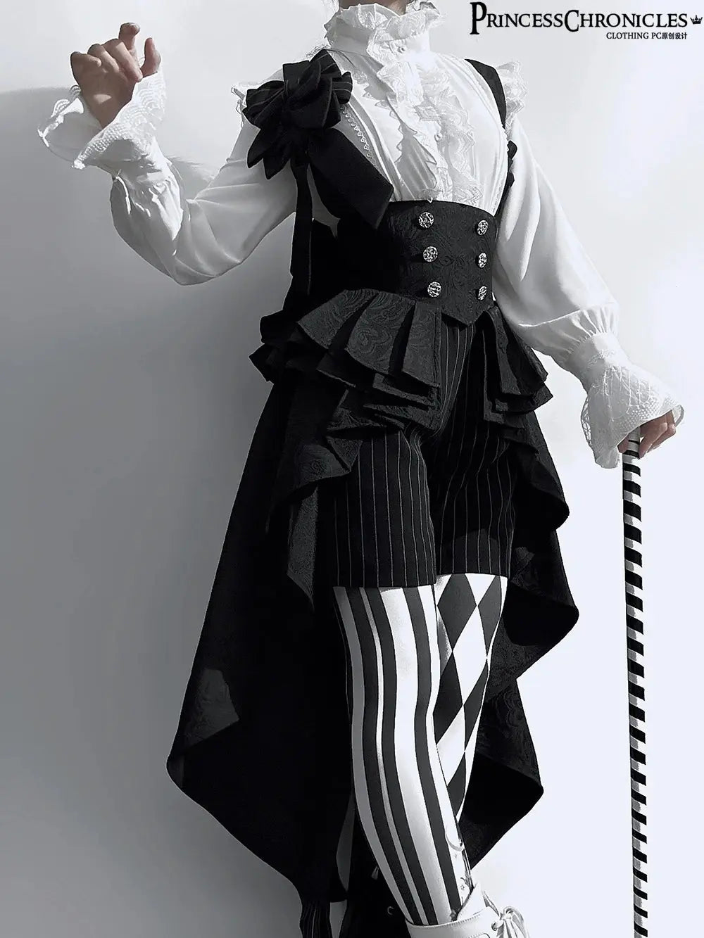 Ouji Outfit Cool Lolita Waist Cincher w. High Low Skirt by Princess Chronicles ~ Rabbit Theater Corset Costume Ouji Lolita Blous - Tophatter Daily Deals