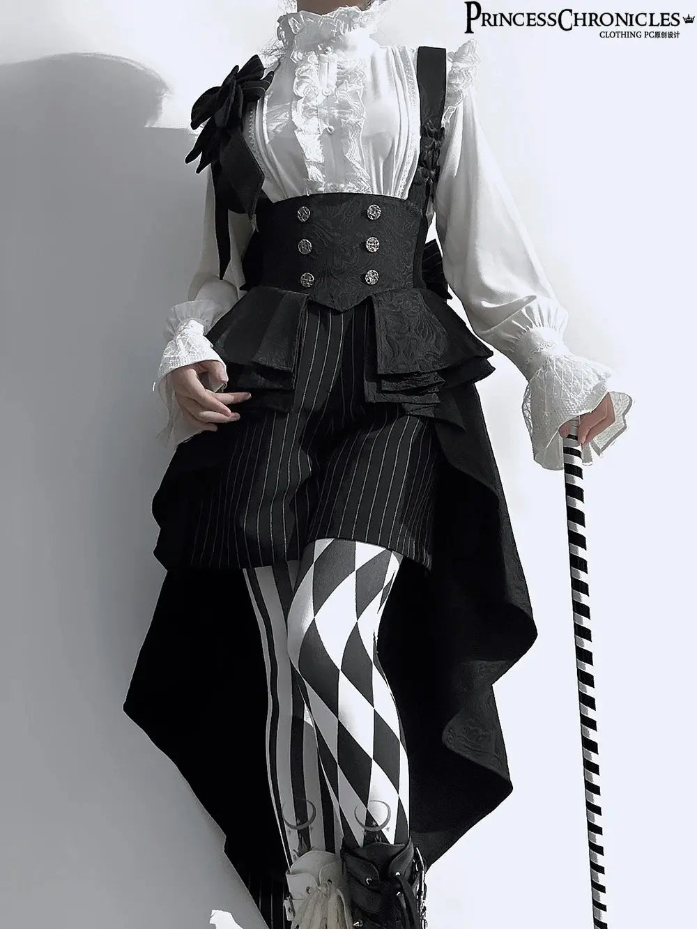 Ouji Outfit Cool Lolita Waist Cincher w. High Low Skirt by Princess Chronicles ~ Rabbit Theater Corset Costume Ouji Lolita Blous - Tophatter Daily Deals