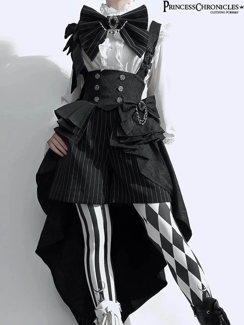 Ouji Outfit Cool Lolita Waist Cincher w. High Low Skirt by Princess Chronicles ~ Rabbit Theater Corset Costume Ouji Lolita Blous - Tophatter Daily Deals