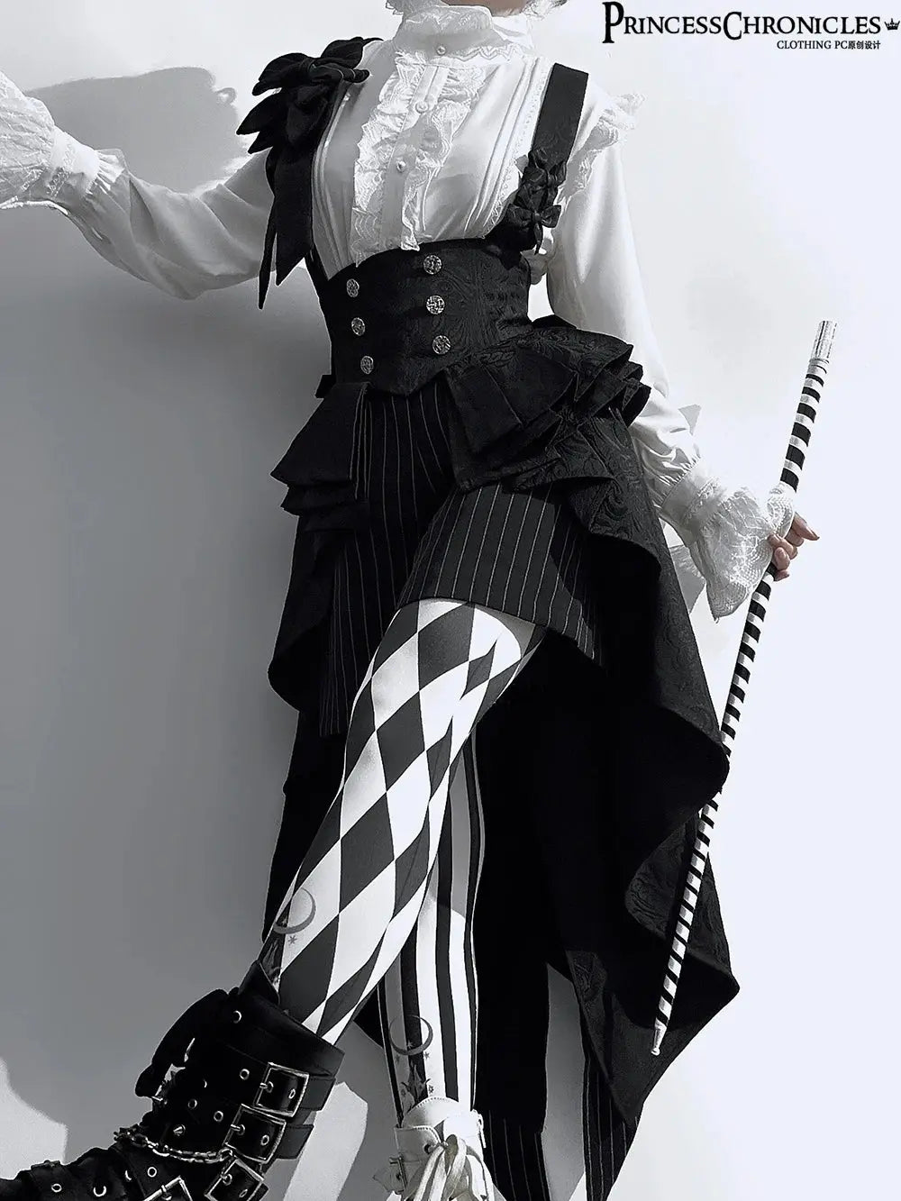 Ouji Outfit Cool Lolita Waist Cincher w. High Low Skirt by Princess Chronicles ~ Rabbit Theater Corset Costume Ouji Lolita Blous - Tophatter Daily Deals