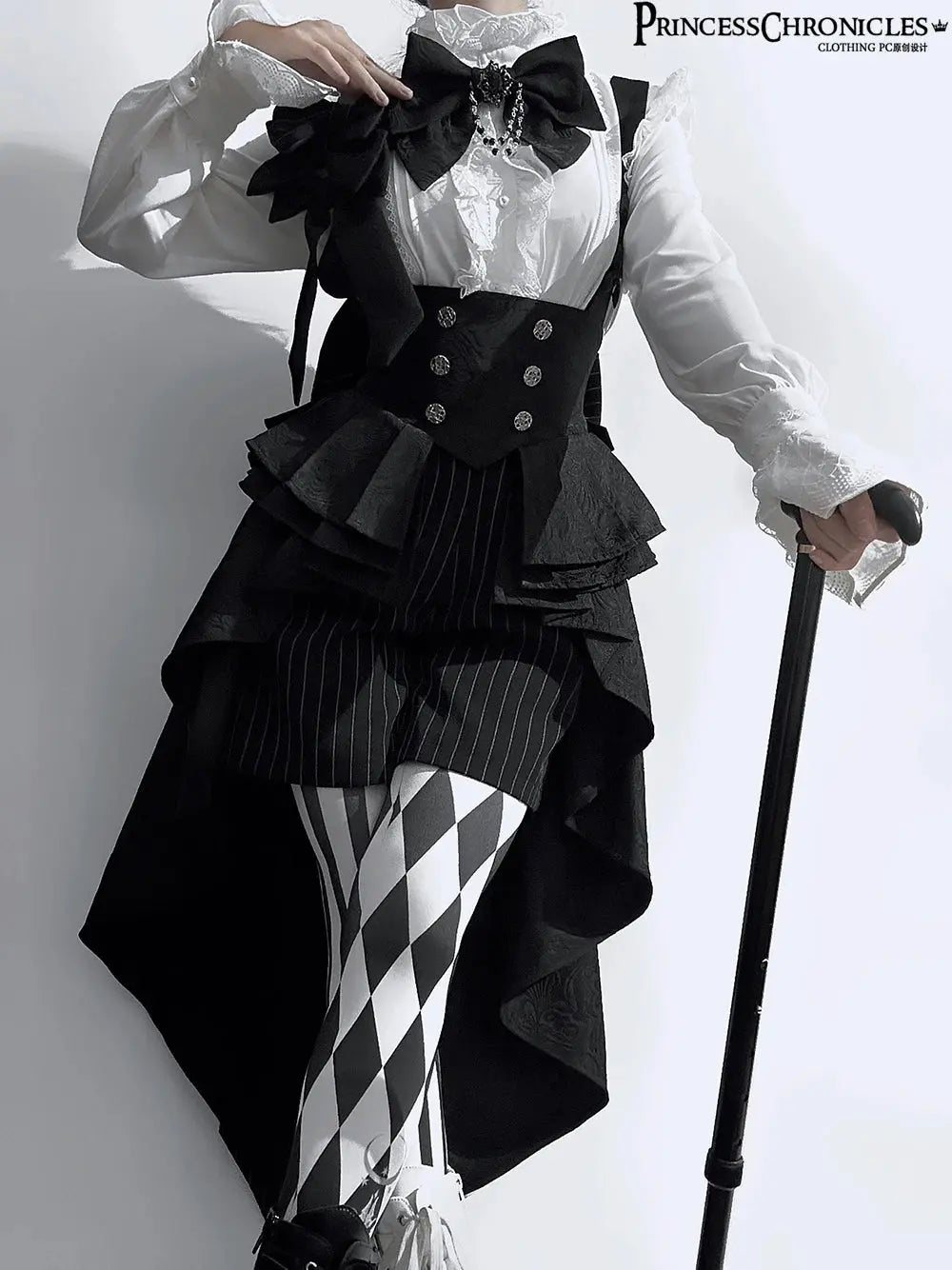 Ouji Outfit Cool Lolita Waist Cincher w. High Low Skirt by Princess Chronicles ~ Rabbit Theater Corset Costume Ouji Lolita Blous - Tophatter Daily Deals
