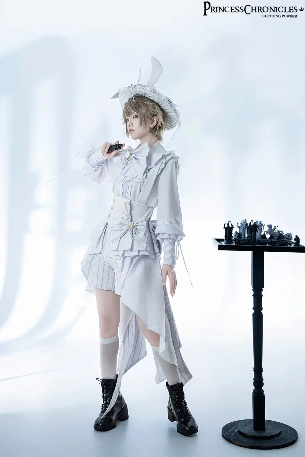 Ouji Outfit Cool Lolita Waist Cincher w. High Low Skirt by Princess Chronicles ~ Rabbit Theater Corset Costume Ouji Lolita Blous - Tophatter Daily Deals