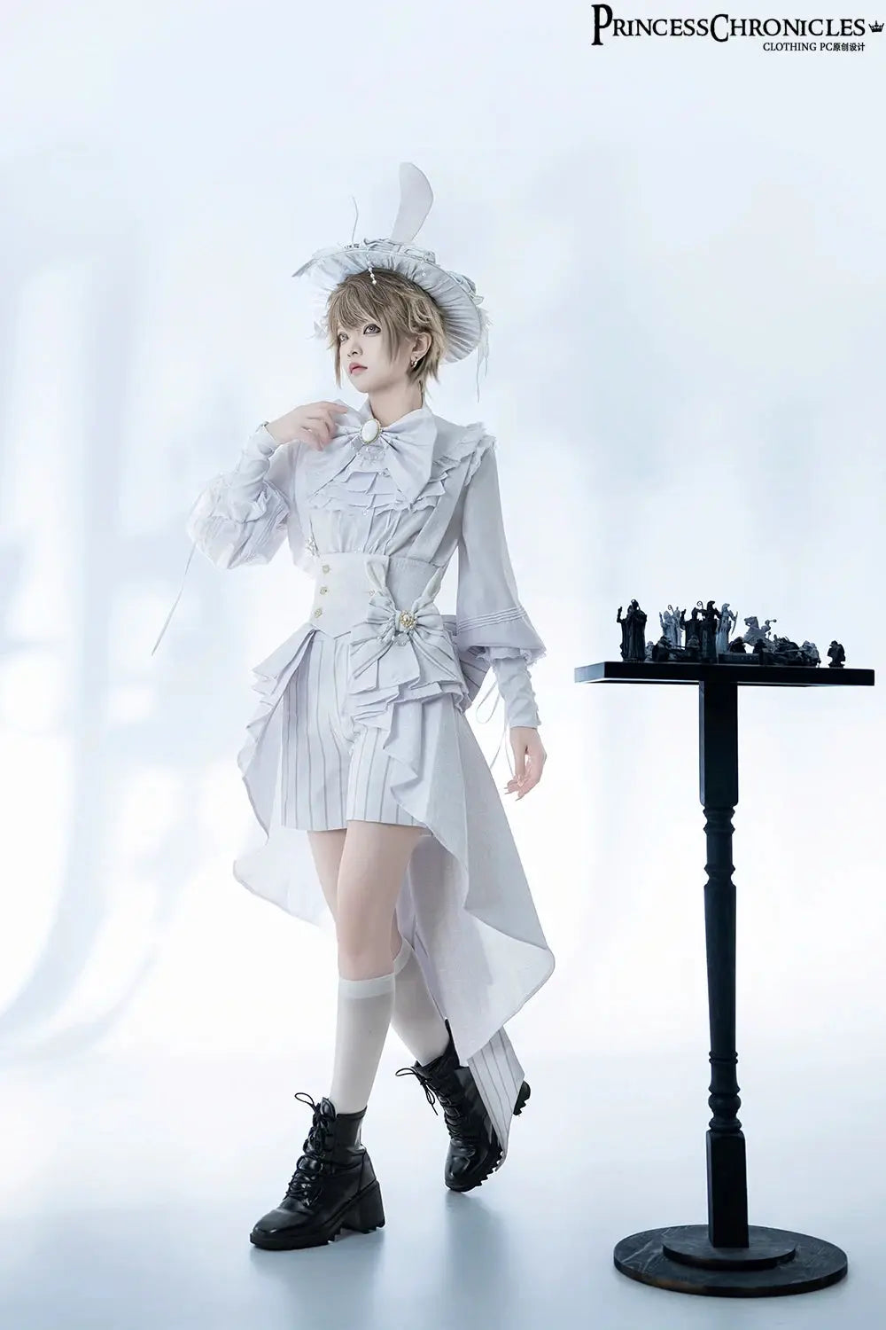 Ouji Outfit Cool Lolita Waist Cincher w. High Low Skirt by Princess Chronicles ~ Rabbit Theater Corset Costume Ouji Lolita Blous - Tophatter Daily Deals
