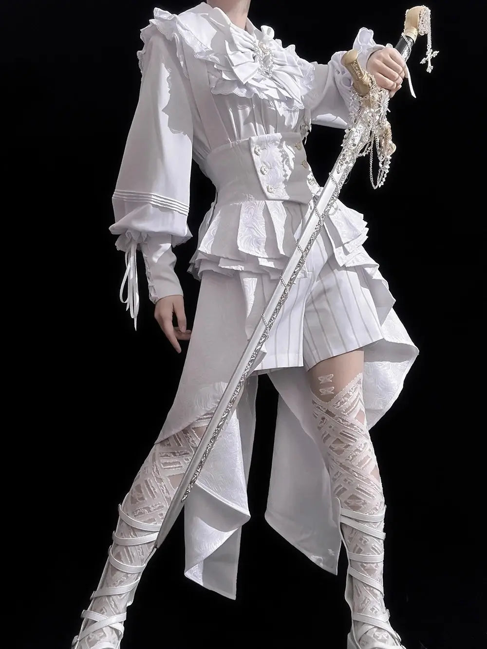 Ouji Outfit Cool Lolita Waist Cincher w. High Low Skirt by Princess Chronicles ~ Rabbit Theater Corset Costume Ouji Lolita Blous - Tophatter Daily Deals