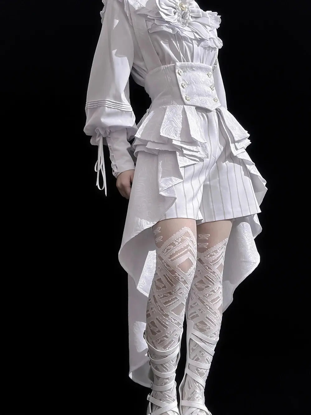Ouji Outfit Cool Lolita Waist Cincher w. High Low Skirt by Princess Chronicles ~ Rabbit Theater Corset Costume Ouji Lolita Blous - Tophatter Daily Deals