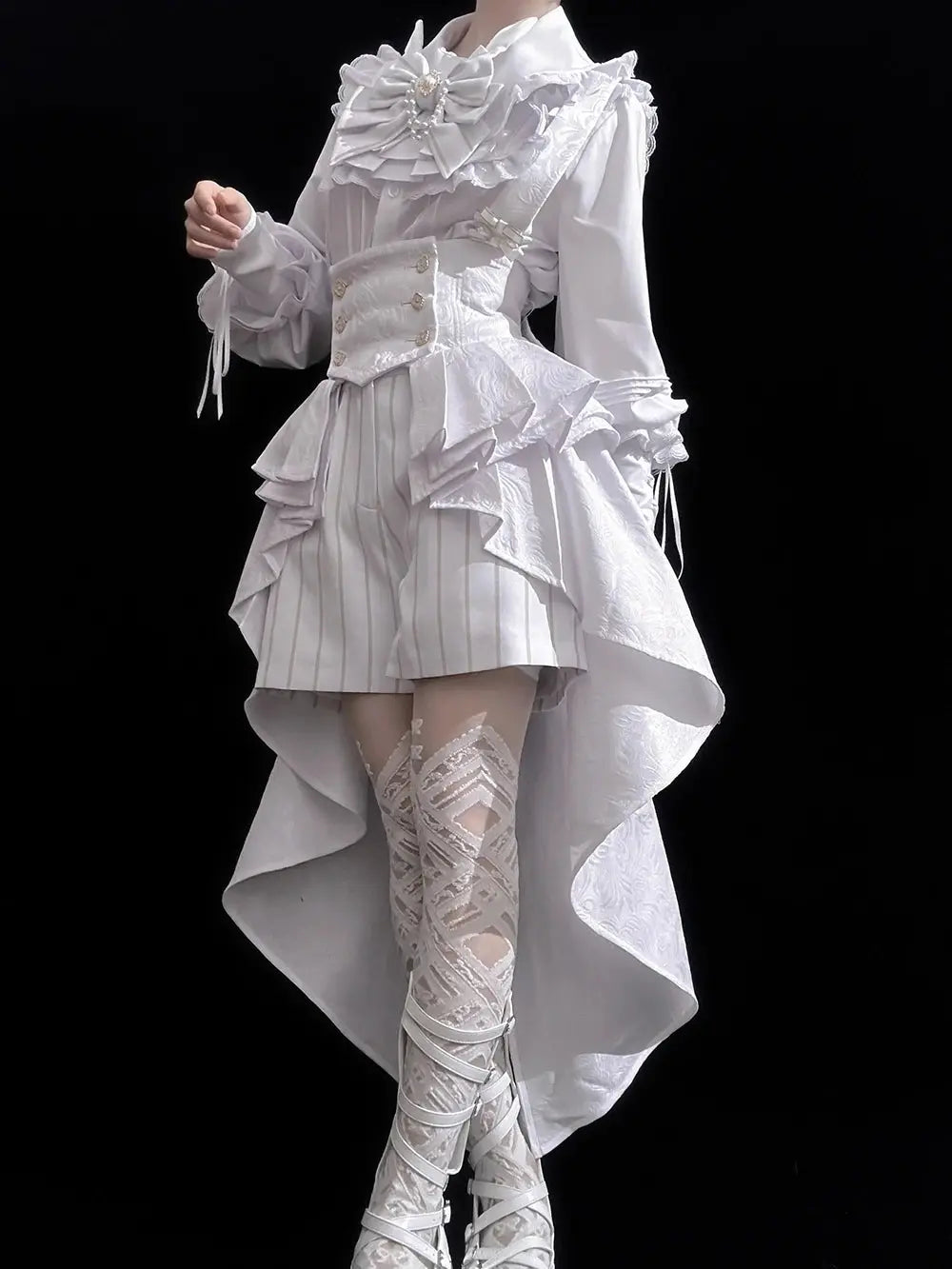 Ouji Outfit Cool Lolita Waist Cincher w. High Low Skirt by Princess Chronicles ~ Rabbit Theater Corset Costume Ouji Lolita Blous - Tophatter Daily Deals