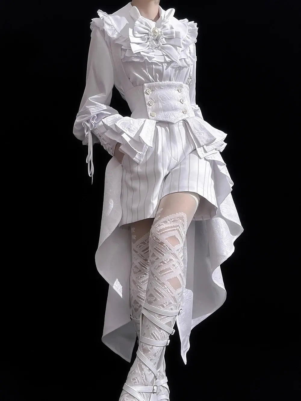 Ouji Outfit Cool Lolita Waist Cincher w. High Low Skirt by Princess Chronicles ~ Rabbit Theater Corset Costume Ouji Lolita Blous - Tophatter Daily Deals