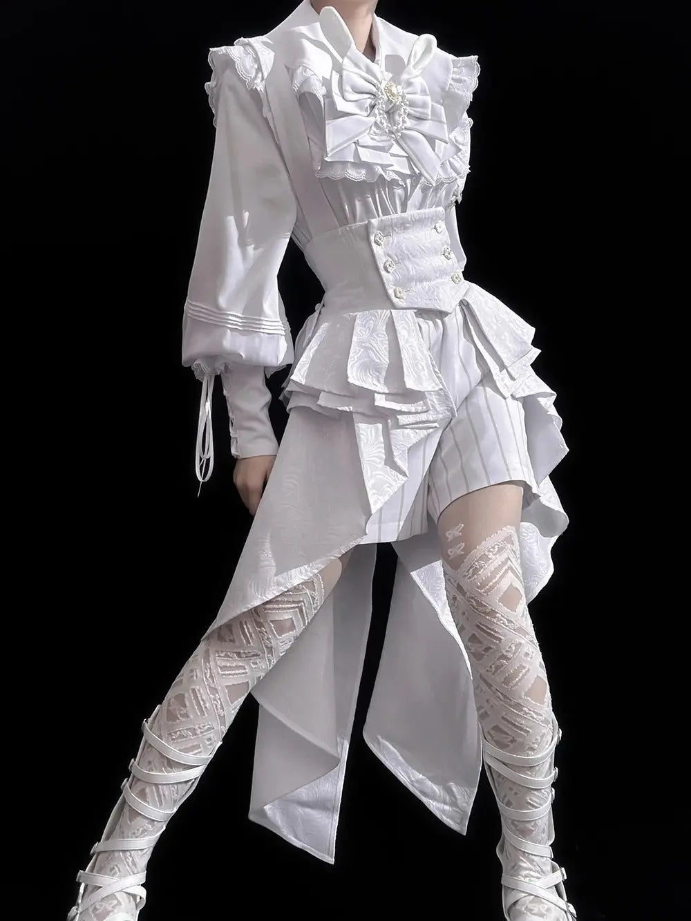 Ouji Outfit Cool Lolita Waist Cincher w. High Low Skirt by Princess Chronicles ~ Rabbit Theater Corset Costume Ouji Lolita Blous - Tophatter Daily Deals