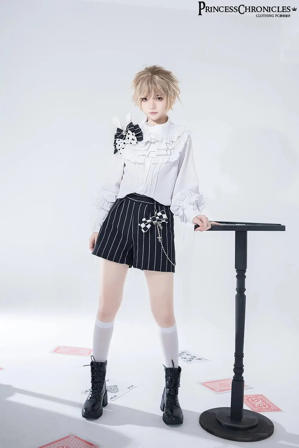 Ouji Outfit Cool Lolita Waist Cincher w. High Low Skirt by Princess Chronicles ~ Rabbit Theater Corset Costume Ouji Lolita Blous - Tophatter Daily Deals