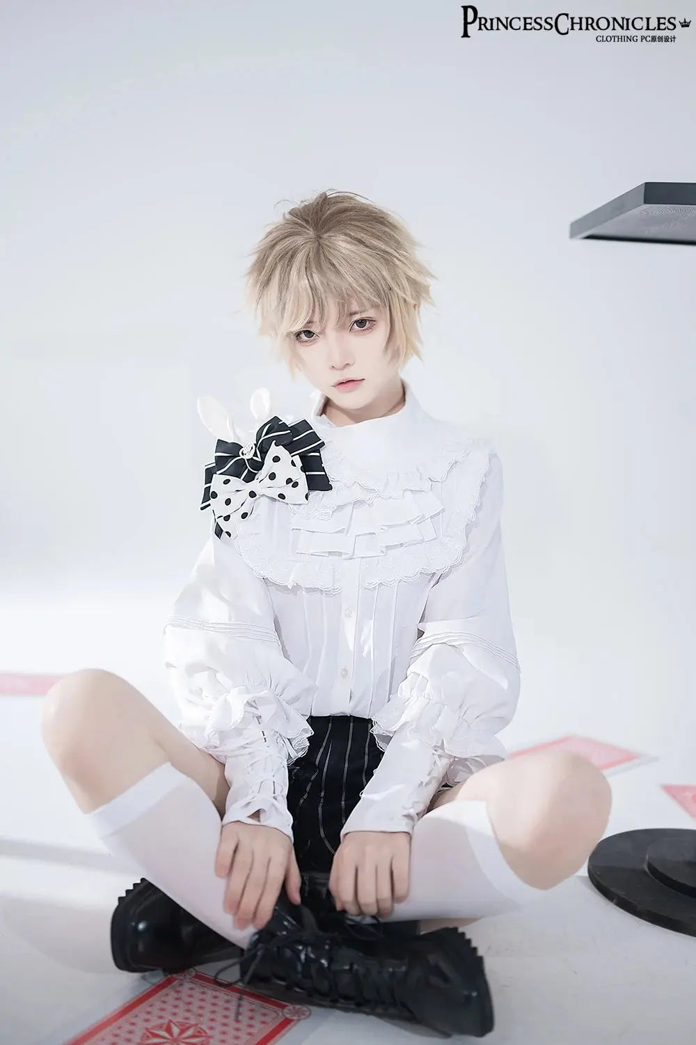 Ouji Outfit Cool Lolita Waist Cincher w. High Low Skirt by Princess Chronicles ~ Rabbit Theater Corset Costume Ouji Lolita Blous - Tophatter Daily Deals
