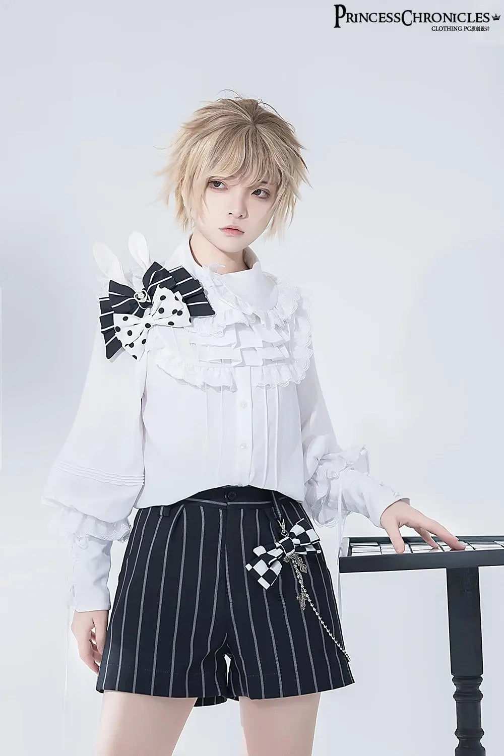 Ouji Outfit Cool Lolita Waist Cincher w. High Low Skirt by Princess Chronicles ~ Rabbit Theater Corset Costume Ouji Lolita Blous - Tophatter Daily Deals