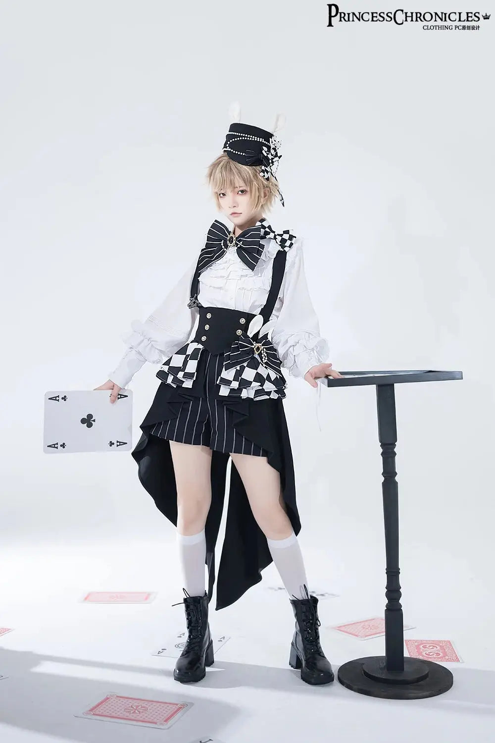 Ouji Outfit Cool Lolita Waist Cincher w. High Low Skirt by Princess Chronicles ~ Rabbit Theater Corset Costume Ouji Lolita Blous - Tophatter Daily Deals