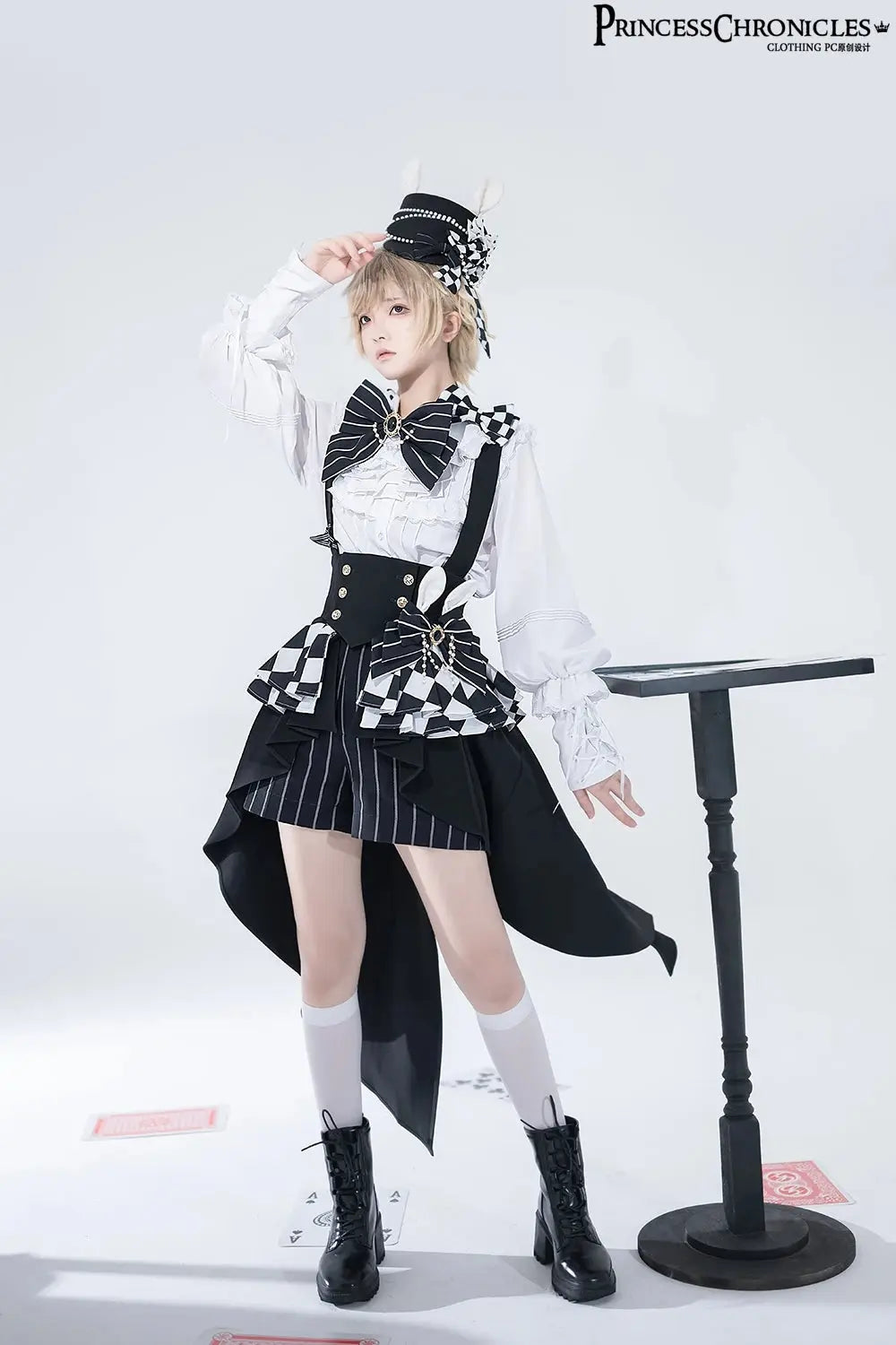 Ouji Outfit Cool Lolita Waist Cincher w. High Low Skirt by Princess Chronicles ~ Rabbit Theater Corset Costume Ouji Lolita Blous - Tophatter Daily Deals
