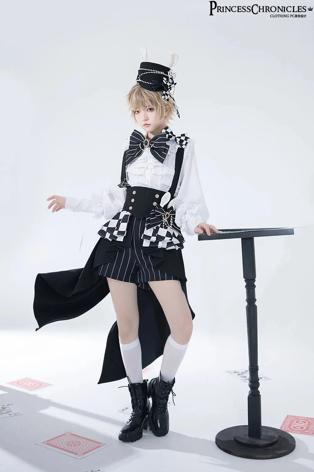 Ouji Outfit Cool Lolita Waist Cincher w. High Low Skirt by Princess Chronicles ~ Rabbit Theater Corset Costume Ouji Lolita Blous - Tophatter Daily Deals