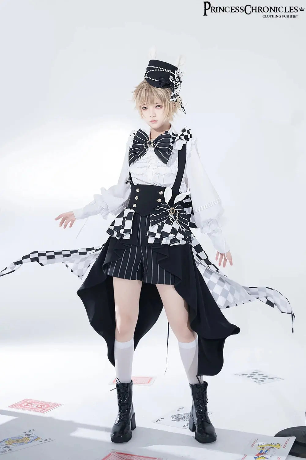 Ouji Outfit Cool Lolita Waist Cincher w. High Low Skirt by Princess Chronicles ~ Rabbit Theater Corset Costume Ouji Lolita Blous - Tophatter Daily Deals