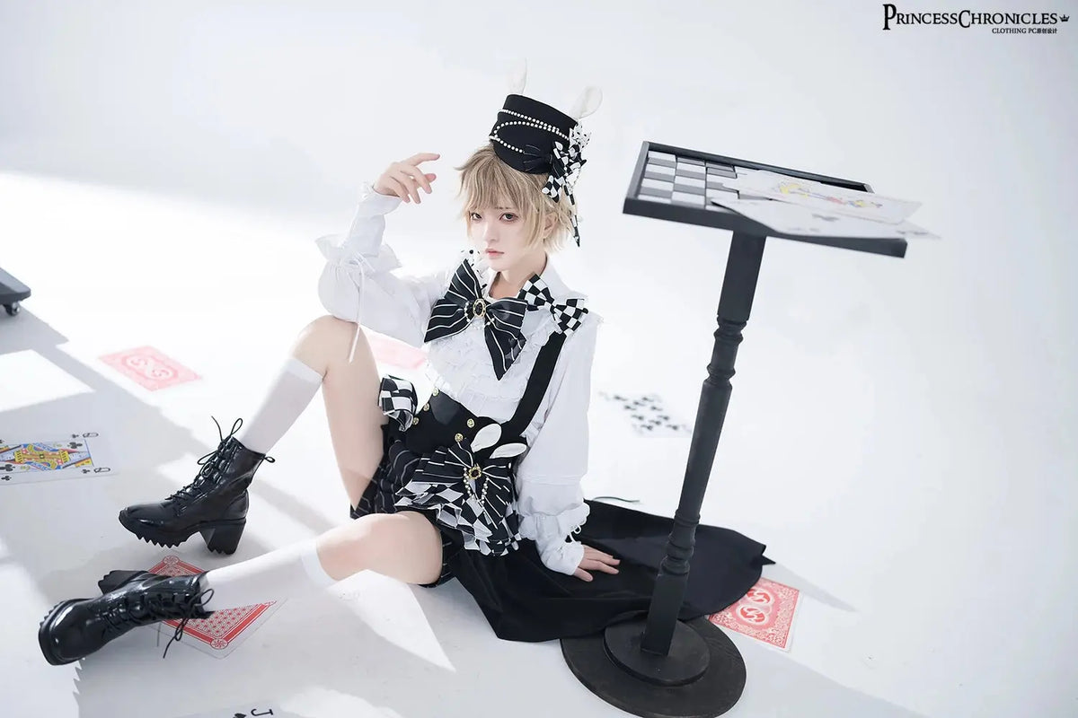 Ouji Outfit Cool Lolita Waist Cincher w. High Low Skirt by Princess Chronicles ~ Rabbit Theater Corset Costume Ouji Lolita Blous - Tophatter Daily Deals