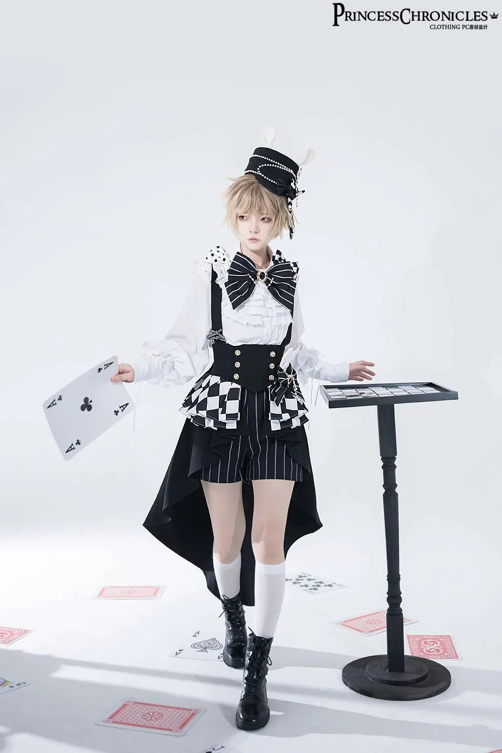 Ouji Outfit Cool Lolita Waist Cincher w. High Low Skirt by Princess Chronicles ~ Rabbit Theater Corset Costume Ouji Lolita Blous - Tophatter Daily Deals
