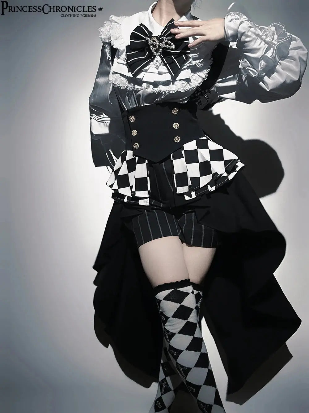 Ouji Outfit Cool Lolita Waist Cincher w. High Low Skirt by Princess Chronicles ~ Rabbit Theater Corset Costume Ouji Lolita Blous - Tophatter Daily Deals