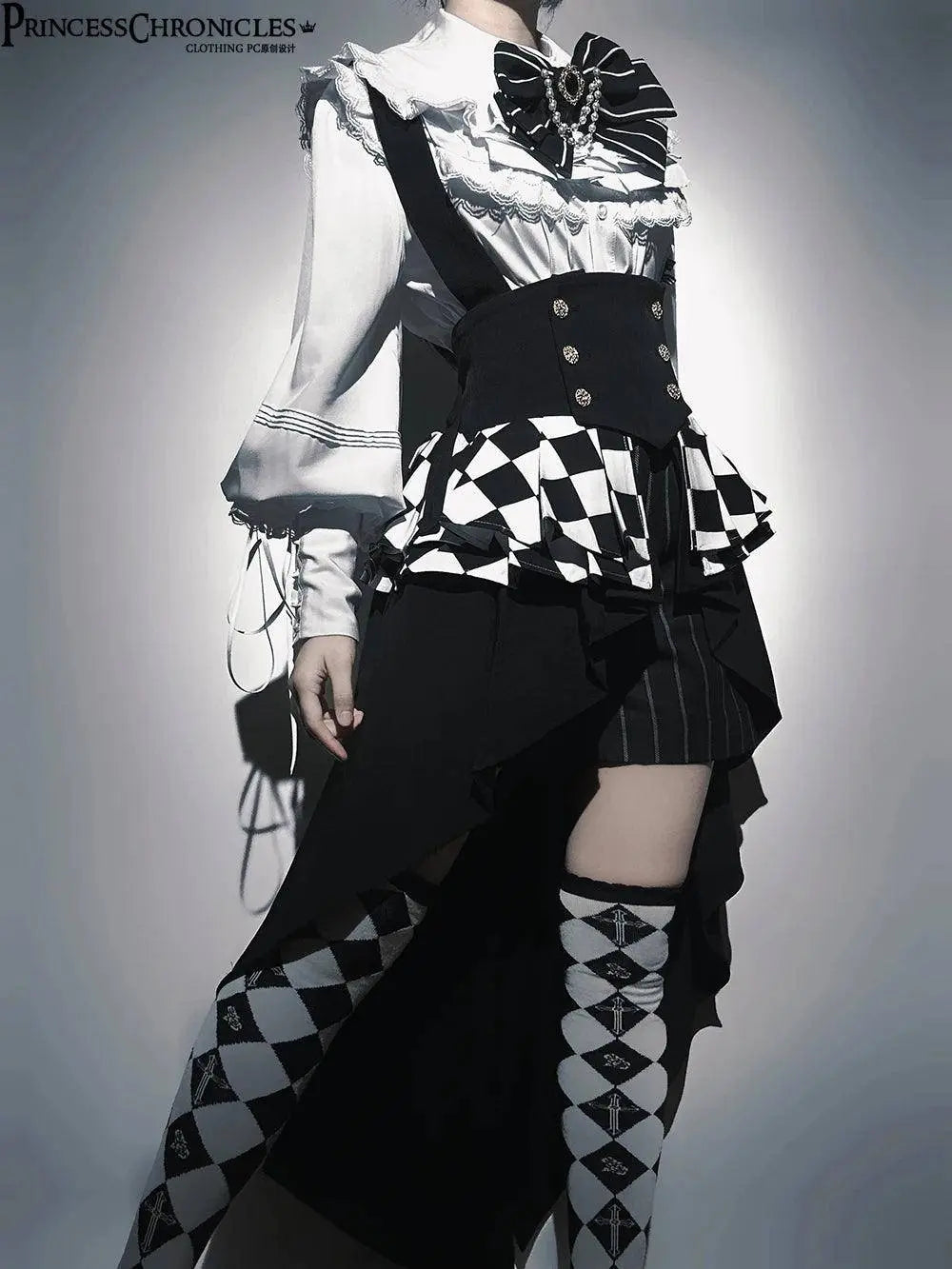 Ouji Outfit Cool Lolita Waist Cincher w. High Low Skirt by Princess Chronicles ~ Rabbit Theater Corset Costume Ouji Lolita Blous - Tophatter Daily Deals