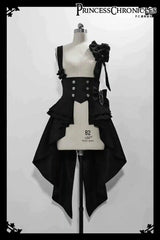 Ouji Outfit Cool Lolita Waist Cincher w. High Low Skirt by Princess Chronicles ~ Rabbit Theater Corset Costume Ouji Lolita Blous black - Tophatter Daily Deals