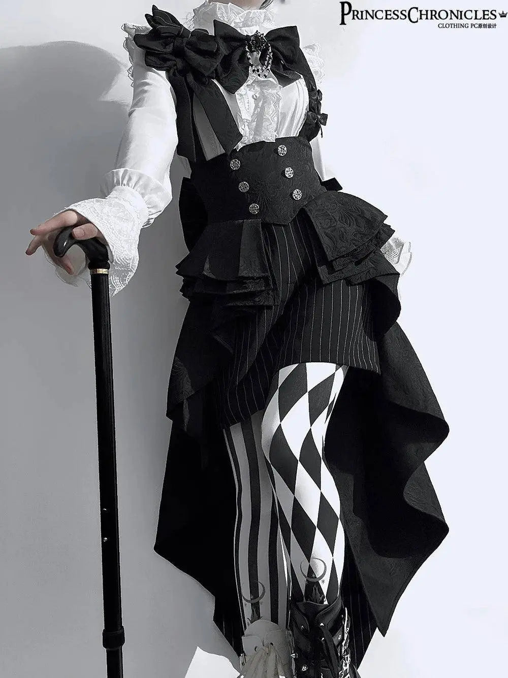 Ouji Outfit Cool Lolita Waist Cincher w. High Low Skirt by Princess Chronicles ~ Rabbit Theater Corset Costume Ouji Lolita Blous - Tophatter Daily Deals