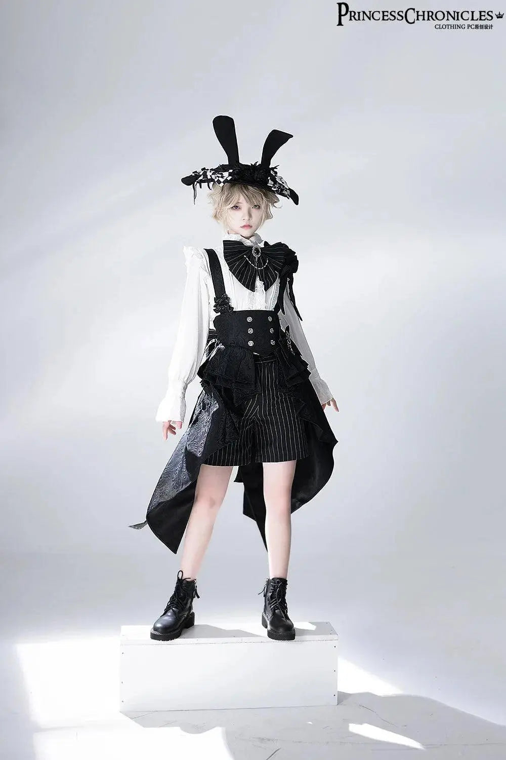 Ouji Outfit Cool Lolita Waist Cincher w. High Low Skirt by Princess Chronicles ~ Rabbit Theater Corset Costume Ouji Lolita Blous - Tophatter Daily Deals
