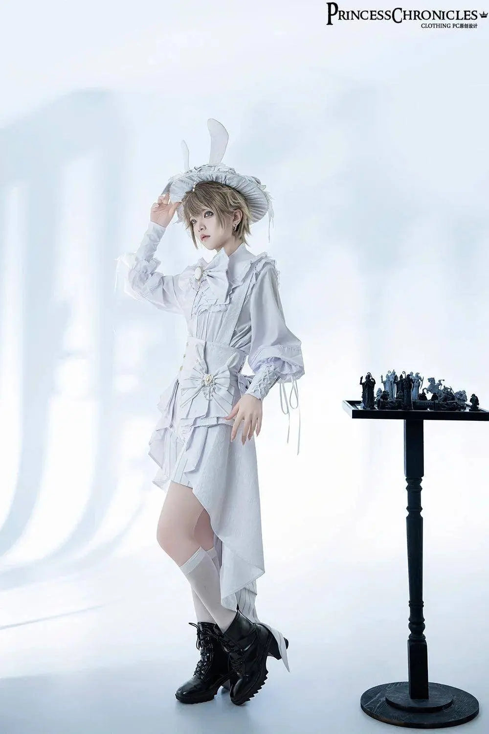 Ouji Outfit Cool Lolita Waist Cincher w. High Low Skirt by Princess Chronicles ~ Rabbit Theater Corset Costume Ouji Lolita Blous - Tophatter Daily Deals