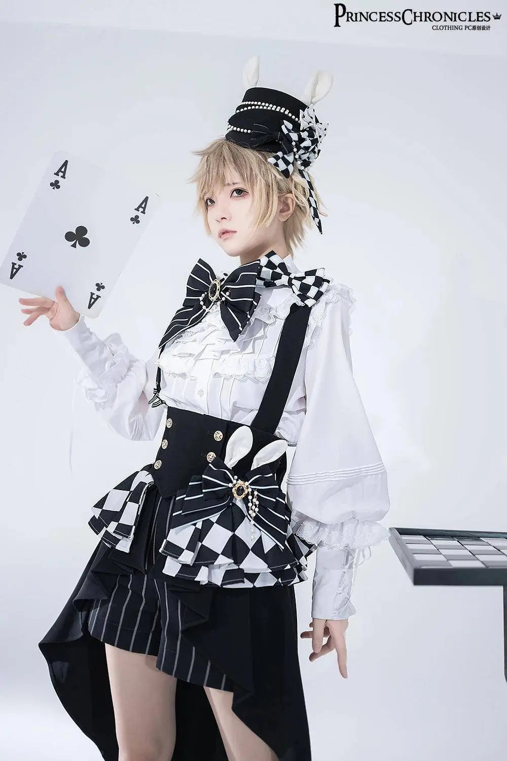Ouji Outfit Cool Lolita Waist Cincher w. High Low Skirt by Princess Chronicles ~ Rabbit Theater Corset Costume Ouji Lolita Blous - Tophatter Daily Deals