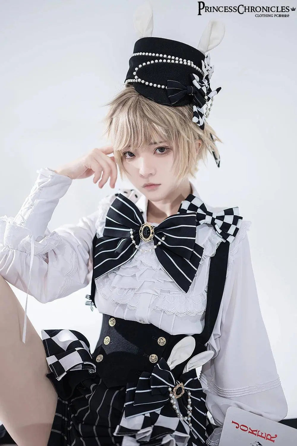 Ouji Outfit Cool Lolita Waist Cincher w. High Low Skirt by Princess Chronicles ~ Rabbit Theater Corset Costume Ouji Lolita Blous - Tophatter Daily Deals