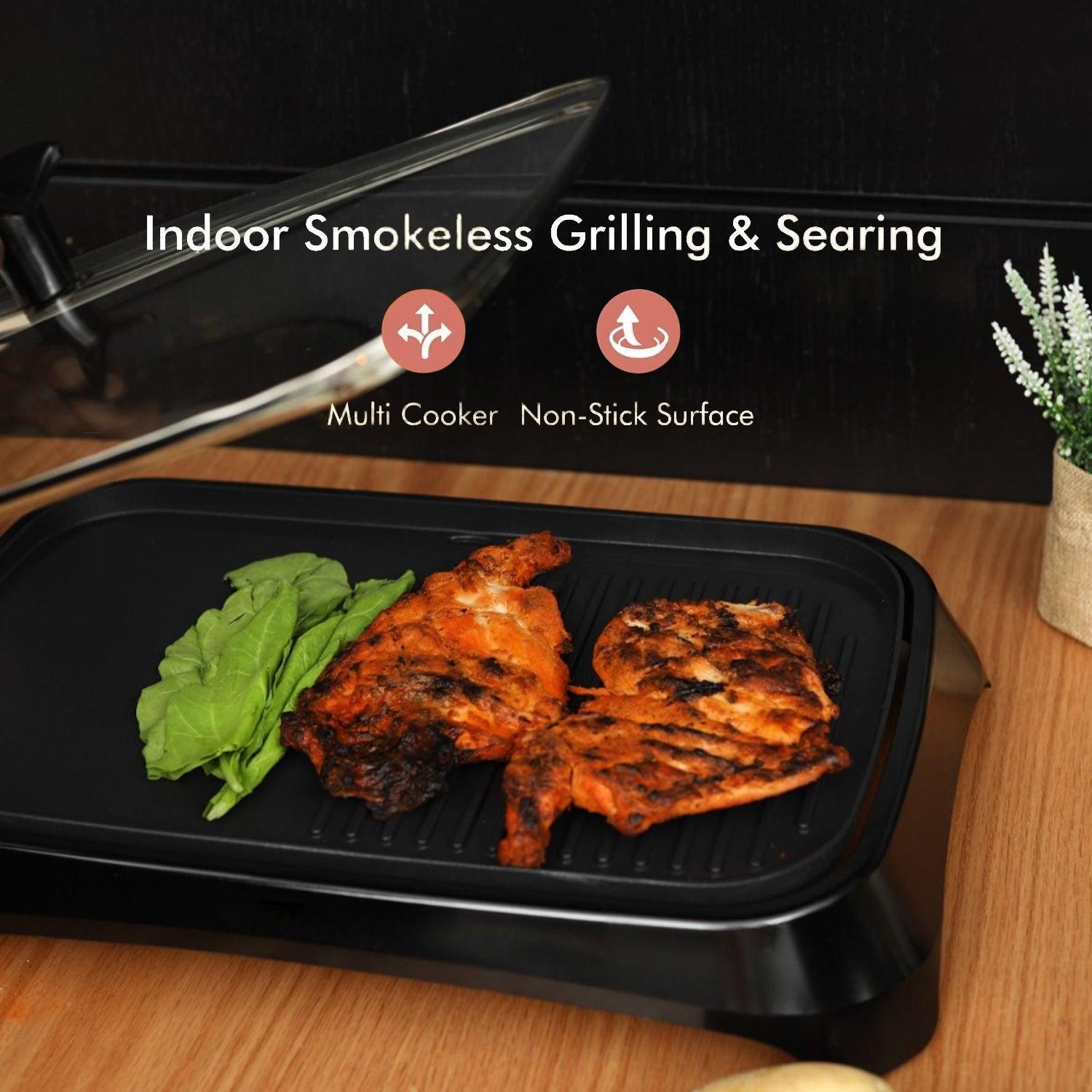 Electric Barbeque Grill - 1600W Tabletop BBQ Griddle with Smokeless Hot Plate for Indoor & Outdoor Cooking Home - Tophatter Daily Deals