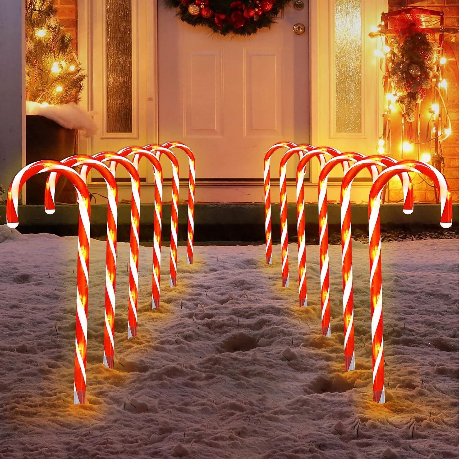 Outdoor Candy Cane Lights - 12pcs 53cm LED Light Up Candy Cane Outdoor Christmas Stick Light Christmas - Tophatter Daily Deals