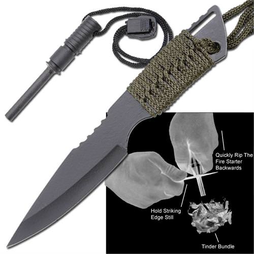 Outdoor Emergency Drop Point Knife with Fire Starter Collectible Weapons - Tophatter Daily Deals