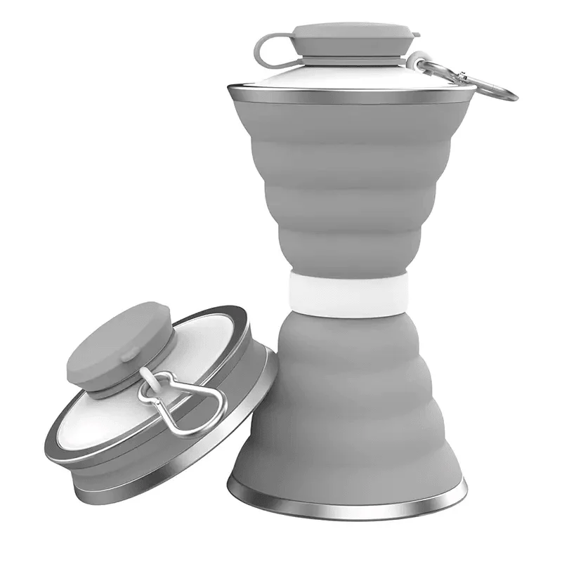 Foldable Drink Bottle - 500ml Silicone Water Bottle BPA Free Soft Flask Gray Sports & Outdoor - Tophatter Daily Deals