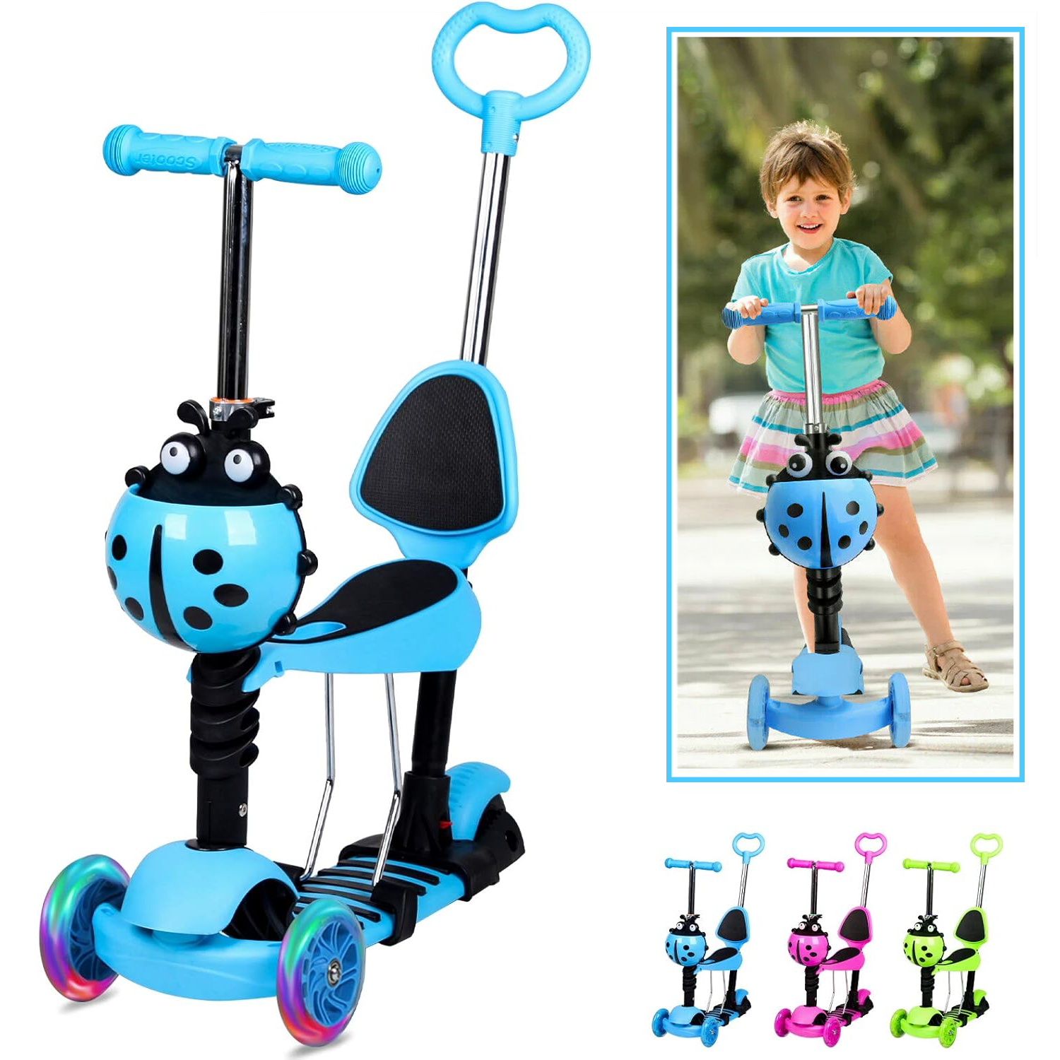 Kids Push Scooter – 3-Wheel Scooter with Adjustable Handlebar & LED Flashing Wheels Cycling - Tophatter Daily Deals
