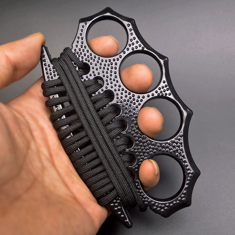 Outdoor self-defense metal brass knuckles duster four-finger hand buckle fitness training boxing finger buckle knuckle fist buckle defense broken window protective gear Black - Tophatter Daily Deals