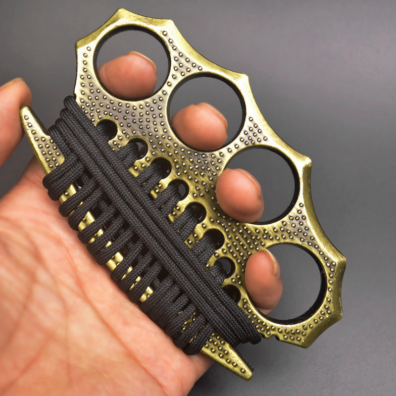 Outdoor self-defense metal brass knuckles duster four-finger hand buckle fitness training boxing finger buckle knuckle fist buckle defense broken window protective gear Bronze - Tophatter Daily Deals