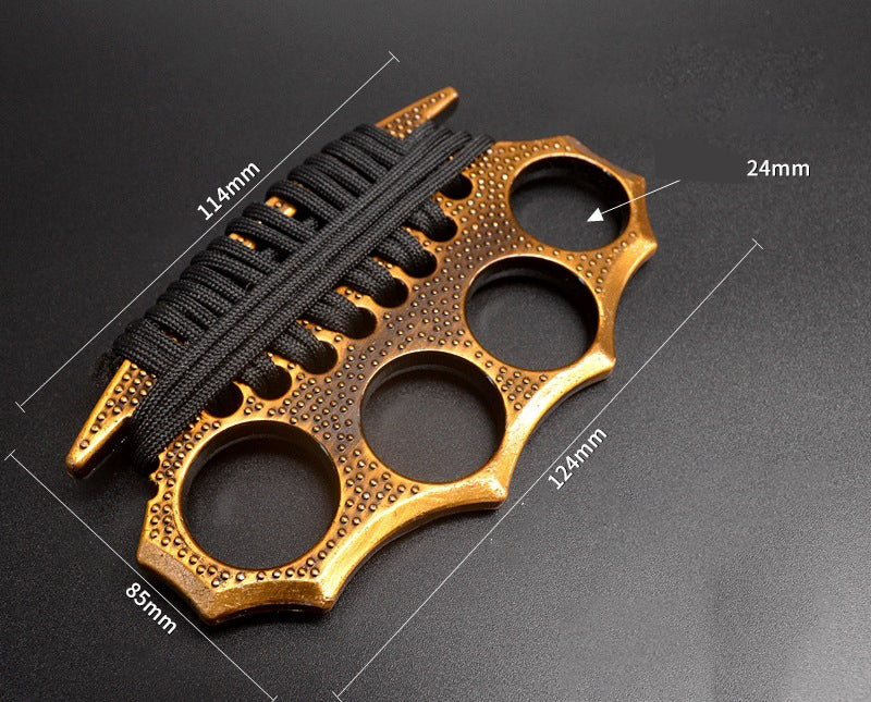 Outdoor self-defense metal brass knuckles duster four-finger hand buckle fitness training boxing finger buckle knuckle fist buckle defense broken window protective gear - Tophatter Daily Deals