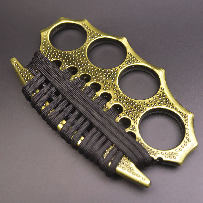Outdoor self-defense metal brass knuckles duster four-finger hand buckle fitness training boxing finger buckle knuckle fist buckle defense broken window protective gear - Tophatter Daily Deals