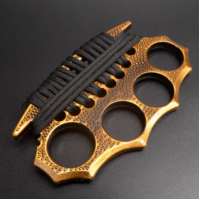 Outdoor self-defense metal brass knuckles duster four-finger hand buckle fitness training boxing finger buckle knuckle fist buckle defense broken window protective gear - Tophatter Daily Deals