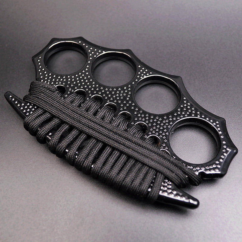 Outdoor self-defense metal brass knuckles duster four-finger hand buckle fitness training boxing finger buckle knuckle fist buckle defense broken window protective gear - Tophatter Daily Deals