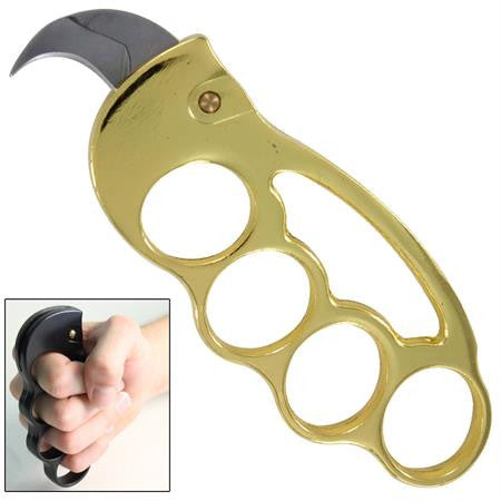 Fighter Knuckles with Automatic Karambit Knife Gold Paperweight Knife-Auto - Tophatter Daily Deals