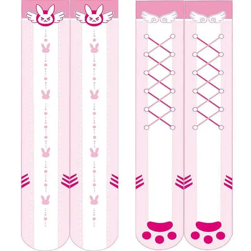 Overwatch D.Va Cartoon Printed Knee Length Socks Lolita Cute Anime Stockings Cosplay Clothing Accessories Long Socks 2 - Tophatter Daily Deals