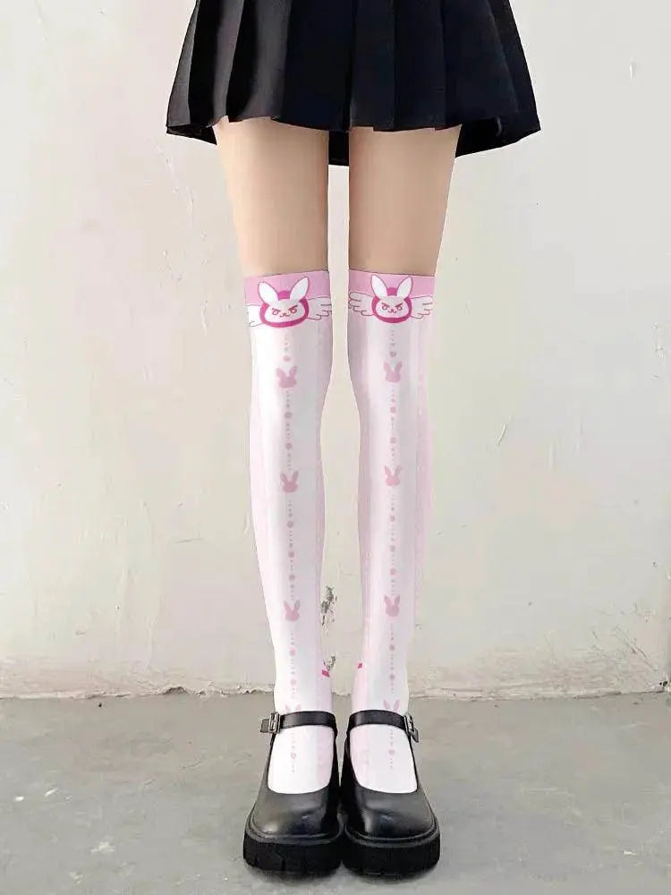 Overwatch D.Va Cartoon Printed Knee Length Socks Lolita Cute Anime Stockings Cosplay Clothing Accessories Long Socks - Tophatter Daily Deals
