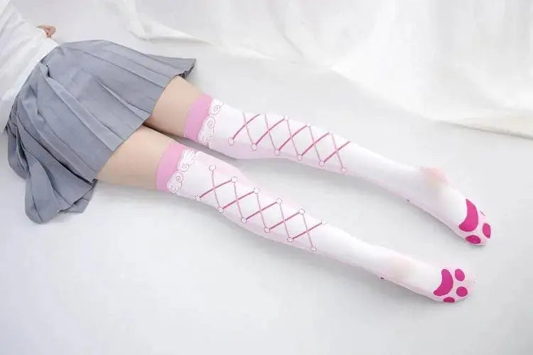 Overwatch D.Va Cartoon Printed Knee Length Socks Lolita Cute Anime Stockings Cosplay Clothing Accessories Long Socks - Tophatter Daily Deals