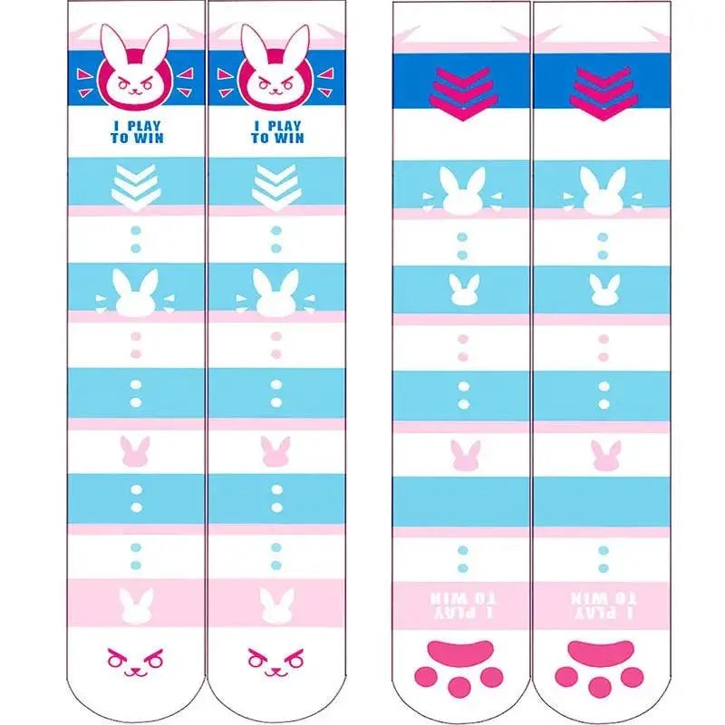 Overwatch D.Va Cartoon Printed Knee Length Socks Lolita Cute Anime Stockings Cosplay Clothing Accessories Long Socks - Tophatter Daily Deals