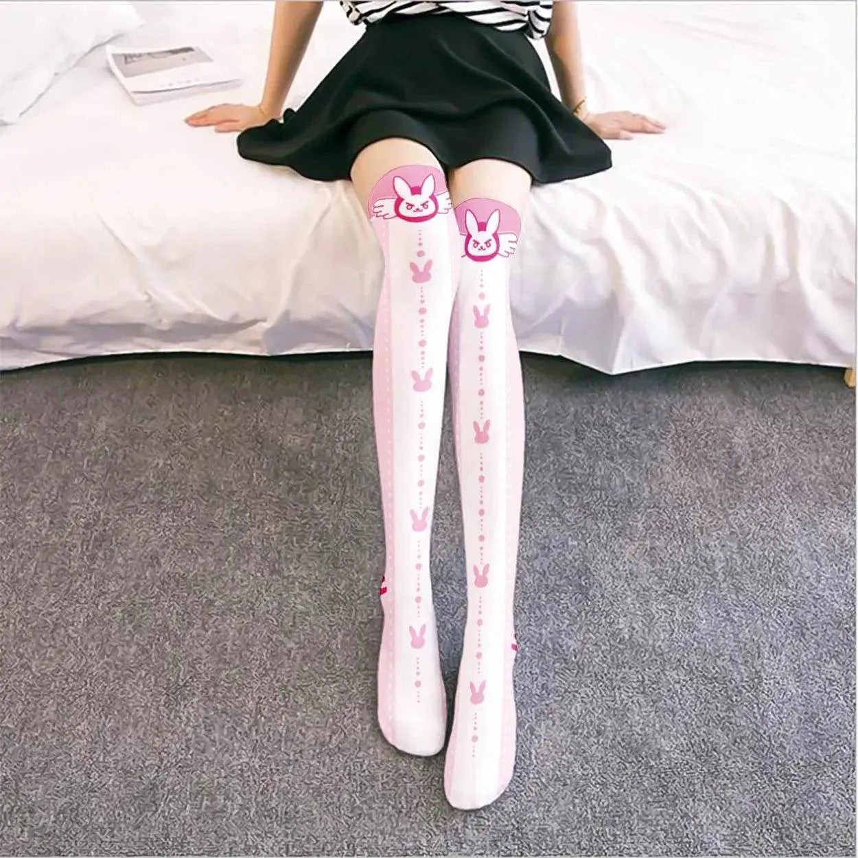 Overwatch D.Va Cartoon Printed Knee Length Socks Lolita Cute Anime Stockings Cosplay Clothing Accessories Long Socks - Tophatter Daily Deals