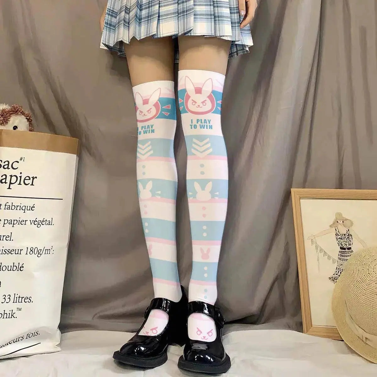 Overwatch D.Va Cartoon Printed Knee Length Socks Lolita Cute Anime Stockings Cosplay Clothing Accessories Long Socks - Tophatter Daily Deals