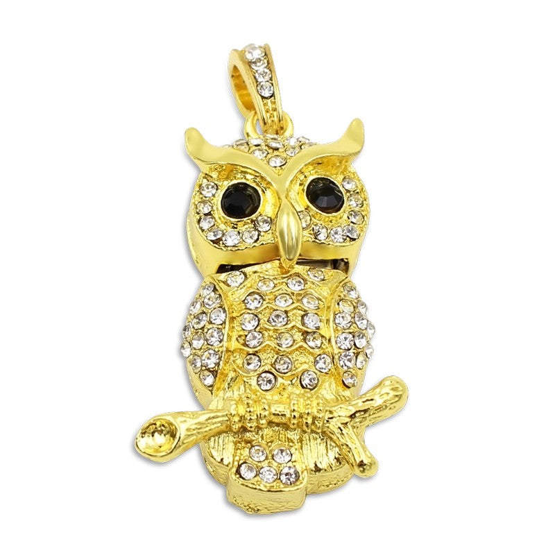 Cute Crystal Owl Necklace USB Flash Drive 2.0 on Branch 16 GB gold/silver 16GB 2.0 Gold USB Flash Drive - Tophatter Daily Deals