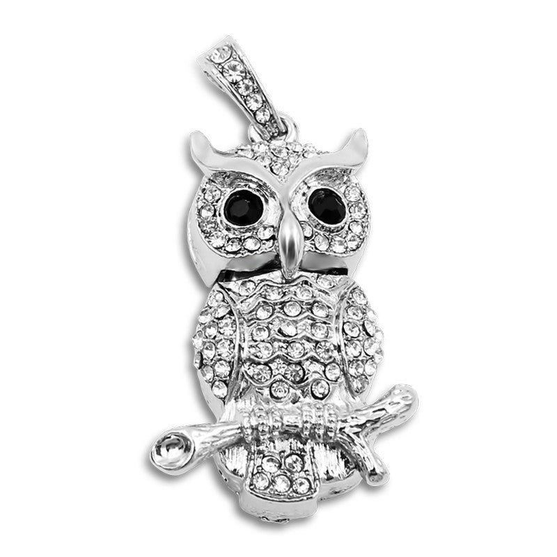 Cute Crystal Owl Necklace USB Flash Drive 2.0 on Branch 16 GB gold/silver 16GB 2.0 Silver USB Flash Drive - Tophatter Daily Deals